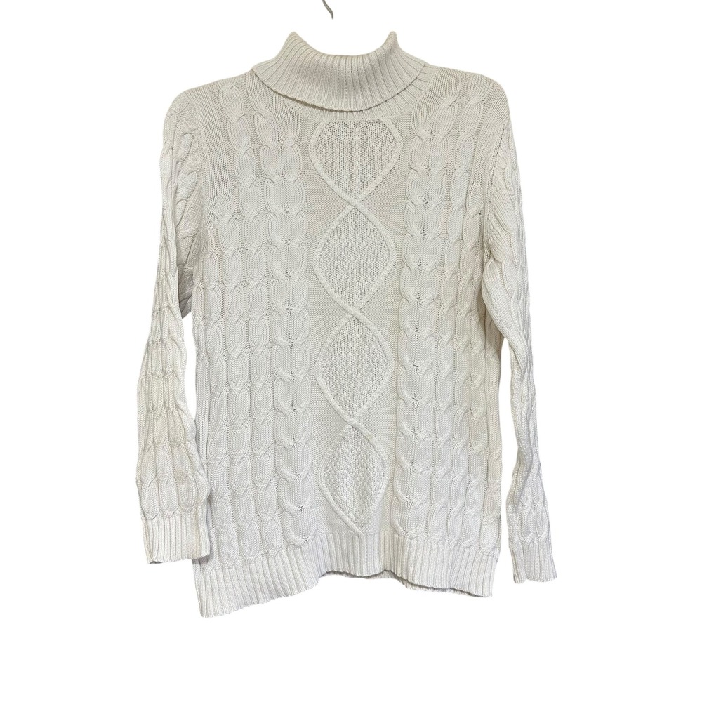 Multiplicity Chunky Cable Knit Turtleneck Sweater Women Sz L Cozy Winter Classic